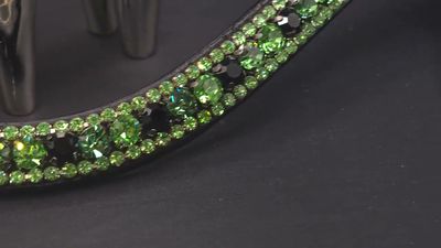 X-Deep U   * 3 Row (8.5mm, 4mm PRECIOSA Glass Crystal)   * Easy On/Off Crystal Rivet Button Closure   * BLACK or BROWN Italian Leather Browband     *Green Shamrock, Erinite, Peridot, Jet Blk