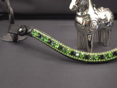 X-Deep U   * 3 Row (8.5mm, 4mm PRECIOSA Glass Crystal)   * Easy On/Off Crystal Rivet Button Closure   * BLACK or BROWN Italian Leather Browband     *Green Shamrock, Erinite, Peridot, Jet Blk