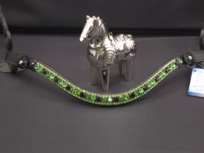 X-Deep U   * 3 Row (8.5mm, 4mm PRECIOSA Glass Crystal)   * Easy On/Off Crystal Rivet Button Closure   * BLACK or BROWN Italian Leather Browband     *Green Shamrock, Erinite, Peridot, Jet Blk