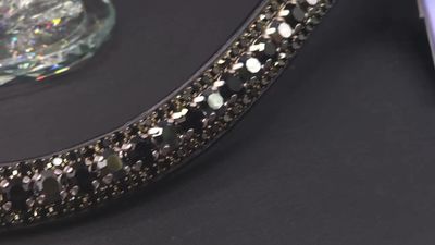 Hematite, Jet Black 3 Row 40SS (center) PRECIOSA Glass Crystal - Easy On/Off Crystal Rivet Button Closure BLACK Leather Browband