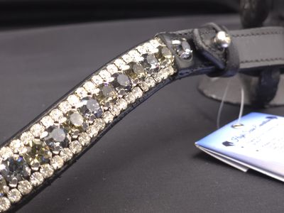 3 Row (8.5mm, 4mm PRECIOSA Glass Crystal)  * Easy On/Off Snap   * BLACK Leather Browband  *   Black Diam, Crystal Nightfall, Clear Crystals