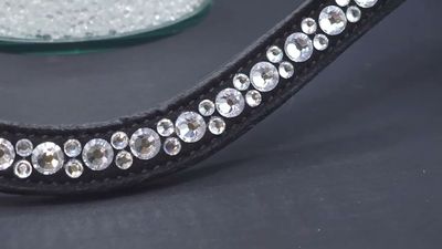 Crystal Clear Hot Fix “NO SNAG-Secure Stitch” Glass Crystal - Easy On/Off Crystal Rivet Button Closure BLACK or BROWN Leather Browband