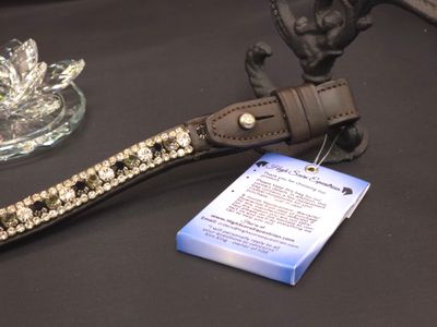Med-Deep U   * 3 Row (6.5mm, 3mm Size PRECIOSA Glass Crystal)  * Easy On/Off Crystal Button Rivet   * BLACK or BROWN Italian Leather Browband  * Jet Black, Black and Clear Diamond Crystals
