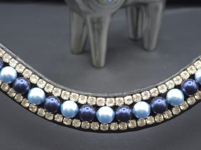 * X-Deep U * 3 Row (8mm Austrian Pearl, 4mm Czech Glass Crystals) * Easy On/Off Crystal Rivet Button Closure * BLACK or BROWN Italian Leather Browband * Lt. Blue, Night Blue Austrian Pearls wit * X-Deep U * 3 Row (8mm Austrian Pearl, 4mm Czech Glass Crystals) * Easy On/Off Crystal Rivet Button Closure * BLACK or BROWN Italian Leather Browband * Lt. Blue, Night Blue Austrian Pearls wit