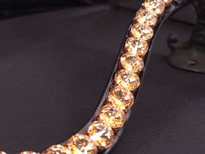 X-Deep U   * 1 Row RIVOLI (12mm PRECIOSA Glass Crystal)   * Easy On/Off Crystal Rivet Button Closure   * BLACK or BROWN Italian Leather Browband  * (ROSE GOLD)- Apricot Peach Crystal