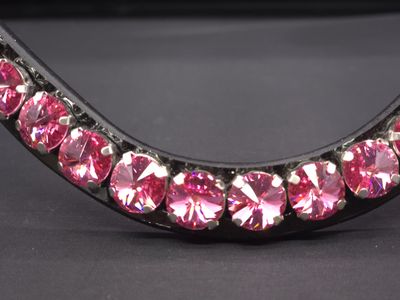 X-Deep U   * 1 Row  RIVOILI (12mm PRECIOSA Glass Crystal)   * Easy On/Off Crystal Rivet Button Closure   * BLACK or BROWN Italian Leather Browband  *PINK Rose Crystals