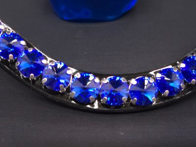 X-Deep U   * 1 Row  RIVOLI (12mm PRECIOSA Glass Crystal)   * Easy On/Off Crystal Rivet Button Closure   * BLACK or BROWN Italian Leather Browband  *  Sapphire Crystals