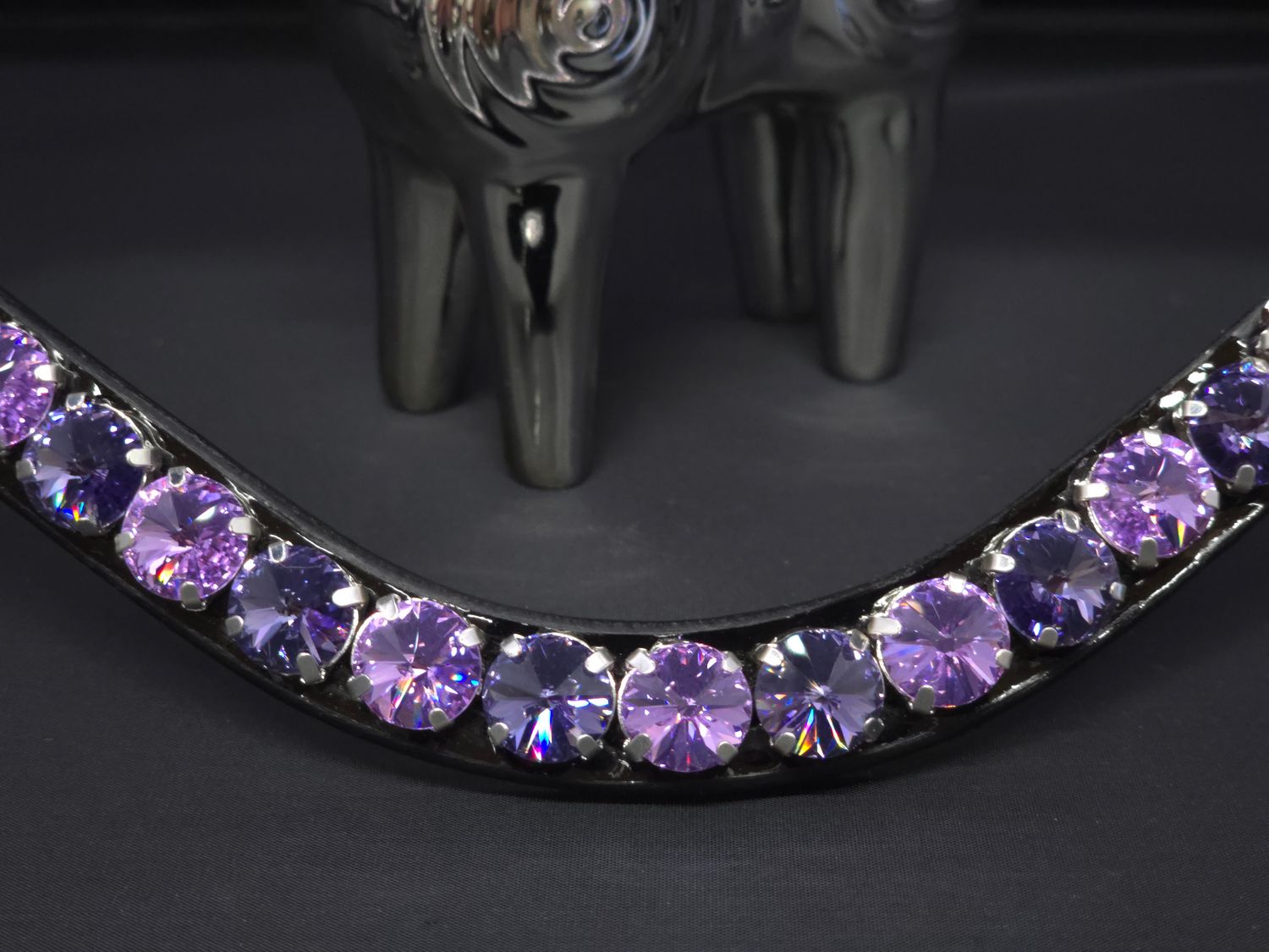 X-Deep U   * 1 Row RIVOLI (12mm PRECIOSA Glass Crystal)   * Easy On/Off Crystal Rivet Button Closure   * BLACK or BROWN Italian Leather Browband  *  Tanzanite &amp; Violet Crystals