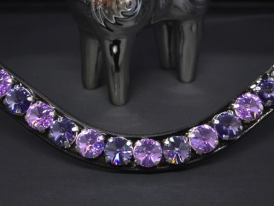 X-Deep U   * 1 Row RIVOLI (12mm PRECIOSA Glass Crystal)   * Easy On/Off Crystal Rivet Button Closure   * BLACK or BROWN Italian Leather Browband  *  Tanzanite &amp; Violet Crystals