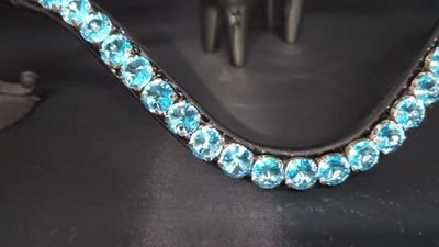 X-Deep U  *  1 Row  RIVOLI (12mm PRECIOSA Glass Crystal)   *  Easy On/Off Snap   * BLACK or BROWN Italian Leather Browband  * Aqua Bohemica Crystals