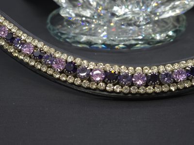 3 Row (6.5mm, 3mm Size PRECIOSA Glass Crystal)  * Easy On/Off Snap  * BLACK or BROWN Leather Browband  *Deep Tanaznite, Tanzanite, Violet and Clear