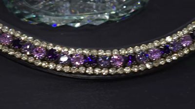 3 Row (6.5mm, 3mm Size PRECIOSA Glass Crystal)  * Easy On/Off Snap  * BLACK or BROWN Leather Browband  *Deep Tanaznite, Tanzanite, Violet and Clear