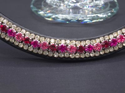 Med. U Shape 3 Row (6.5/3m PRECIOSA Glass Crystal)  * Easy On/Off Snap  * BLACK or BROWN Leather Browband  * Rose, Fuchsis, Ruby Crystals