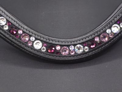 X-Deep U  *  Mix Pattern (7mm, 4mm ARIANA “NO SNAG Secure-Stitch" Hot Fix Glass Crystal)  *  Easy On/Off Snap   * Channel Set Padded Back BLACK or BROWN Italian Leather Browband  *Amethyst, Lt. Amth. 