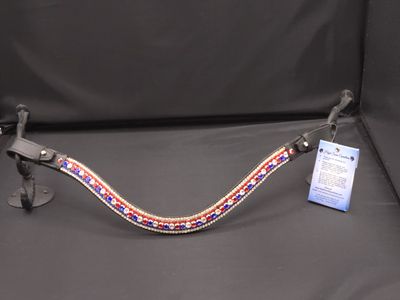 5 Row (6.5mm, 3mm Size PRECIOSA Glass Crystal) * Easy On/Off Crystal Rivet Button Closure * BLACK or BROWN Leather Browband *Red, White (Clear), Blue Crystals 5 Row (6.5mm, 3mm Size PRECIOSA Glass Crystal) * Easy On/Off Crystal Rivet Button Closure * BLACK or BROWN Leather Browband *Red, White (Clear), Blue Crystals