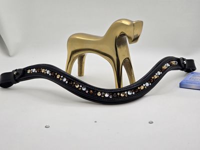 X-Deep U  *  Mix Pattern (7mm, 4mm ARIANA “NO SNAG-Secure Stitch" Hot Fix Glass Crystal)  *  Easy On/Off Snap   * Channel Set Padded Back BLACK or BROWN Italian Leather Browband  *Mocha, Lt. Colorado 