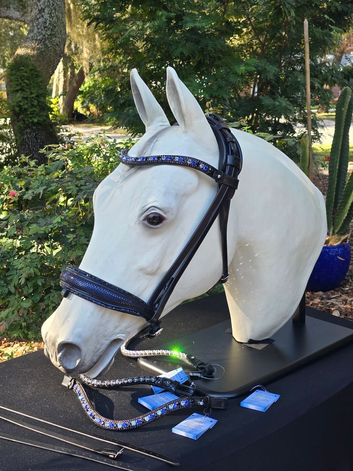 EctoPro 2 (Single/Double) BROWN Italian and Calfskin All Leather Bridle with Jet Black and Hermatite Crystal Browband and Accent Patent Piping