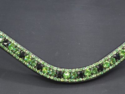 X-Deep U * 3 Row (8.5mm, 4mm PRECIOSA Glass Crystal) * Easy On/Off Snap * BLACK or BROWN Italian Leather Browband *Green Shamrock, Erinite, Jet,Erinite Edges