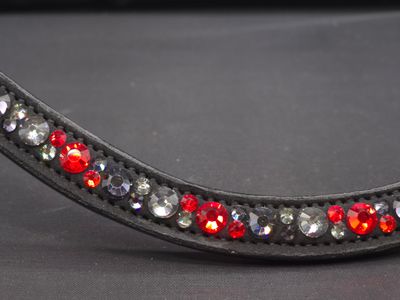 X-Deep U  *  Mix Pattern (7mm, 4mm ARIANA “NO SNAG Secure-Stitch"  Hot Fix Glass Crystal)  *  Easy On/Off Snap   * BLACK Italian Leather Browband  *Siam, Graphite,  Black Diam Crystals