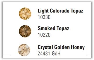 X-Deep U   * 3 Row (8.5mm, 4mm PRECIOSA Glass Crystal)   * Easy On/Off Crystal Rivet Button Closure   * BLACK or BROWN Italian Leather Browband     *Brown (Smk Tpz), Lt Colorado, Gld Honey Crystal