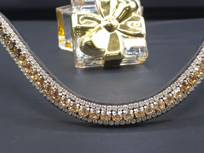 X-Deep U   * 3 Row Ombre (8.5mm, 4mm PRECIOSA Glass Crystal)   * Easy On/Off Crystal Rivet Button Closure   * BLACK or BROWN Italian Leather Browband   *Golden Honey, Lt Colorado Topaz, Smoked Topaz