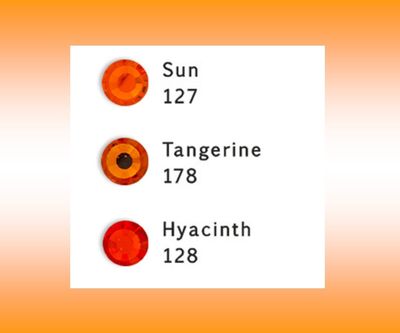 Mix Pattern (7mm, 4mm ARIANA “NO SNAG” Hot Fix Glass Crystal)  *   Easy On/Off Snap   * BLACK or BROWN Leather Browband  *Channel Set-Tangerine, Sun &amp; Hyacinth