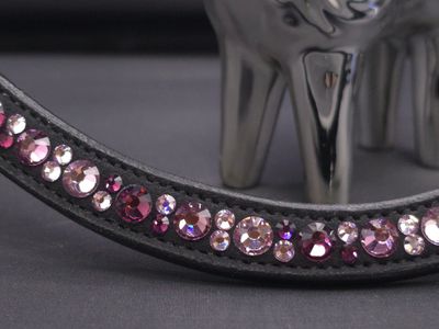 Med. U Mix Pattern (7mm, 4mm ARIANA “NO SNAG Secure-Stitch" Hot Fix Glass Crystal)  *  Easy On/Off Crystal Rivet Button Closure   * BLACK or BROWN Leather Browband  *Amethyst, Lt Amethyst &amp; Iris Mix