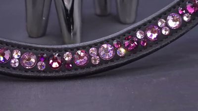 Med. U Mix Pattern (7mm, 4mm ARIANA “NO SNAG Secure-Stitch" Hot Fix Glass Crystal)  *  Easy On/Off Crystal Rivet Button Closure   * BLACK or BROWN Leather Browband  *Amethyst, Lt Amethyst &amp; Iris Mix