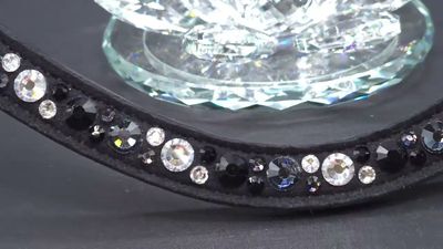 Med. U Shape (7mm, 4mm ARIANA “NO SNAG Secure-Stitch" Hot Fix Glass Crystal) * Easy On/Off Crystal Rivet Button Closure * BLACK or BROWN Leather Browband *ChromeZ-Blk Diam, Jet Black, Clear Crys