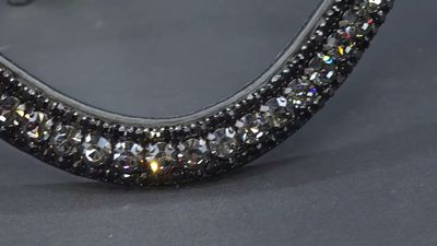 X-Deep U   * 3 Row (8.5mm, 4mm PRECIOSA Glass Crystal)  * Easy On/Off Snap   * BLACK or BROWN Italian Leather Browband  *  Nightfall, Jet Blk Crystals