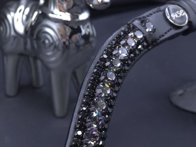 X-Deep U   * 3 Row (8.5mm, 4mm PRECIOSA Glass Crystal)  * Easy On/Off Snap   * BLACK or BROWN Italian Leather Browband  *  Nightfall, Jet Balk Crystals