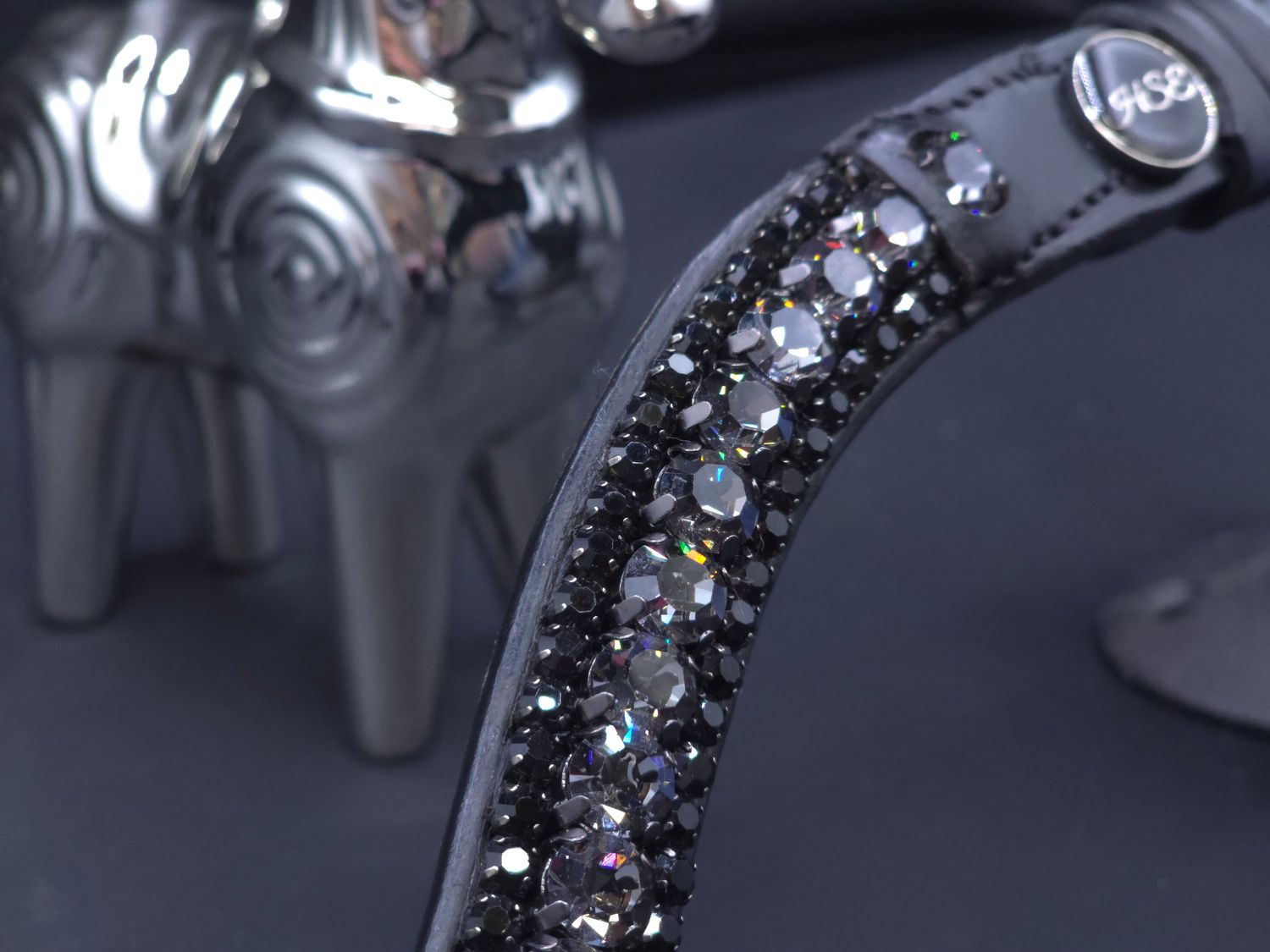 X-Deep U   * 3 Row (8.5mm, 4mm PRECIOSA Glass Crystal)  * Easy On/Off Snap   * BLACK or BROWN Italian Leather Browband  *  Nightfall, Jet Blk Crystals