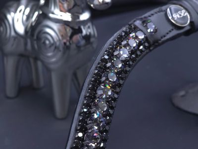 X-Deep U   * 3 Row (8.5mm, 4mm PRECIOSA Glass Crystal)  * Easy On/Off Snap   * BLACK or BROWN Italian Leather Browband  *  Nightfall, Jet Blk Crystals