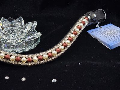 * X-Deep U Shape* 3 Row (8m Austrian Pearl, 4m Glass Crystal) * Easy On/Off Crystal Rivet Button Closure  * BLACK or BROWN Italian Leather Browband  *Cream, Bordeaux Pearl &amp;Clear Crystal