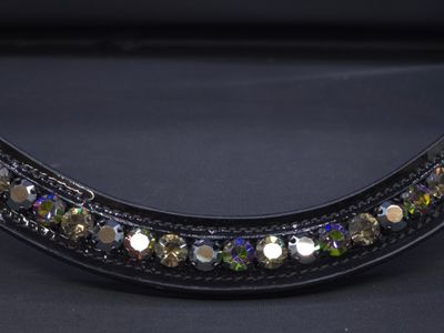 Med U Shape *1 Row (8.5m PRECIOSA Glass Crystal)* Easy On/Off Crystal Rivet Button Closure  BLACK Patent &amp; Italian Leather Browband* Diamond  Black, Jet Hematite and Vitrail Med Crystal