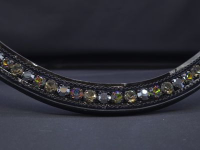 Med U Shape *1 Row (8.5m PRECIOSA Glass Crystal)* Easy On/Off Crystal Rivet Button Closure  BLACK Patent &amp; Italian Leather Browband* Diamond  Black, Jet Hematite and Vitrail Med Crystal