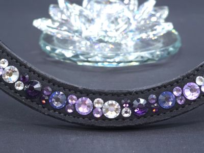 Med. U Shape  * Mix Pattern (7/4m ARIANA “NO SNAG Secure-Stitch" Hot Fix Glass Crystal) * Easy On/Off Snap   * BLACK or BROWN Italian Leather Browband *Deep Purple, Tanzanit,e Violet &amp; Clear Crystal