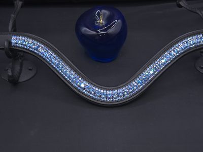 Med. U Shape 3 Row (8.5/4m PRECIOSA Glass Crystal)  * Easy On/Off Crystal Rivet Button Closure   *BLACK or BROWN Leather Browband  * Sapphire Crystals