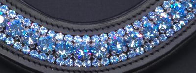 Med. U Shape 3 Row (8.5/4m PRECIOSA Glass Crystal)  * Easy On/Off Crystal Rivet Button Closure   *BLACK or BROWN Leather Browband  * Sapphire Crystals