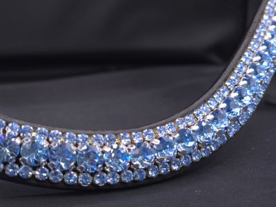 Med. U Shape 3 Row (8.5/4m PRECIOSA Glass Crystal)  * Easy On/Off Crystal Rivet Button Closure   *BLACK or BROWN Leather Browband  * Sapphire Crystals