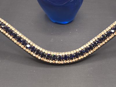 X-Deep U * 3 Row (8.5mm, 4mm PRECIOSA Glass Crystal) * Easy On/Off Snap * BLACK or BROWN Italian Leather Browband * Navy Blue & Rose Gold Crystal X-Deep U * 3 Row (8.5mm, 4mm PRECIOSA Glass Crystal) * Easy On/Off Snap * BLACK or BROWN Italian Leather Browband * Navy Blue & Rose Gold Crystal
