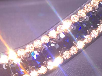 X-Deep U * 3 Row (8.5mm, 4mm PRECIOSA Glass Crystal)  * Easy On/Off Snap   * BLACK or BROWN Italian Leather Browband  *  Navy Blue &amp; Rose Gold Crystal