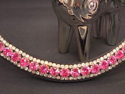 Rose Pink Clear Edges 40s/12s Med. U Shape 1 Row (8.5m PRECIOSA Glass Crystal)   * Easy On/Off Crystal Rivet Button Closure   *  BLACK Leather