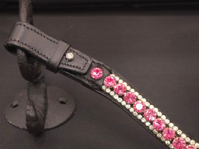 Rose Pink Clear Edges 40s/12s Med. U Shape 1 Row (8.5m PRECIOSA Glass Crystal)   * Easy On/Off Crystal Rivet Button Closure   *  BLACK Leather