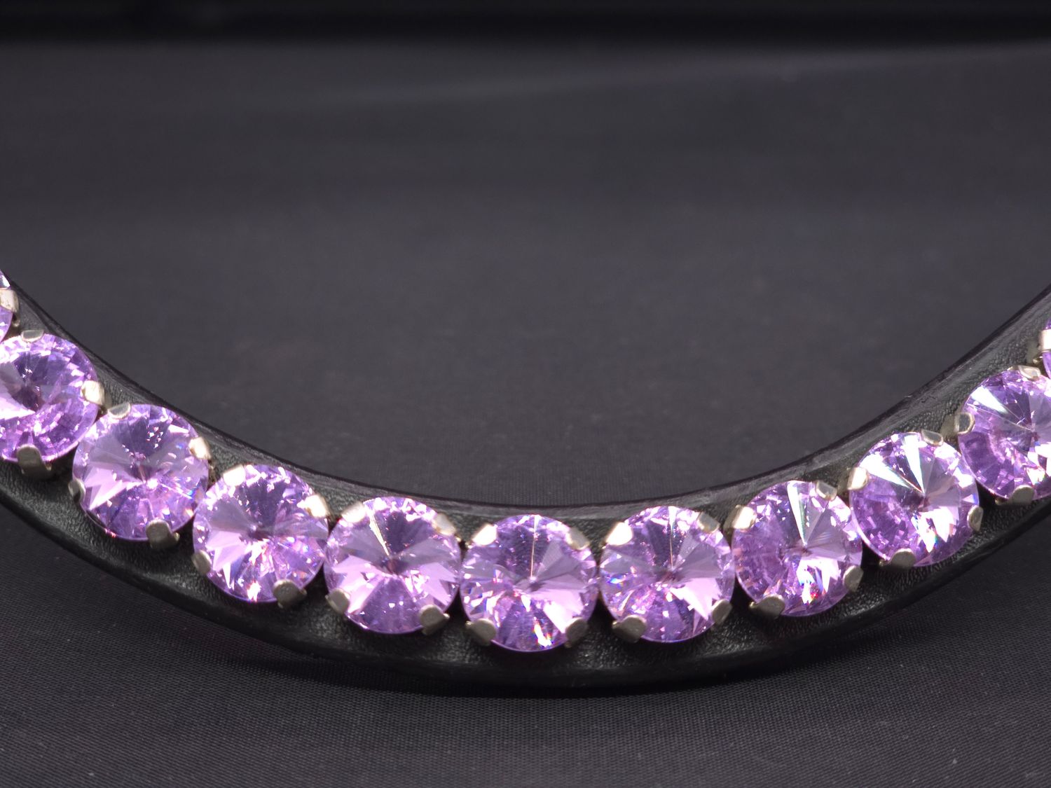 X-Deep U   * 1 Row (11 mm PRECIOSA Glass Crystal)   * Easy On/Off Crystal Rivet Button Closure   * BLACK or BROWN Italian Leather Browband  *Violet Crystal