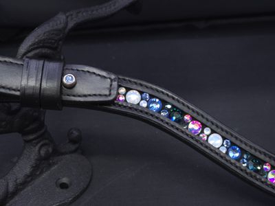 MED-U Shape *  Mix Pattern (7/4mm ARIANA “NO SNAG Glass Crystal) * Easy On/Off Crystal Button Rivet   * Channel Set BLACK or BROWN Italian Leather Browband  *Montana, Sapphire, Iridescent AB
