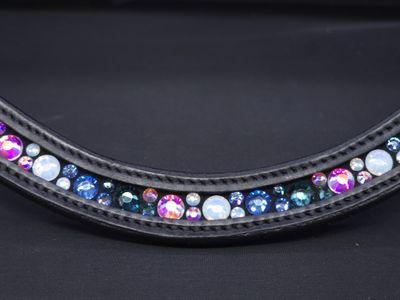MED-U Shape *  Mix Pattern (7/4mm ARIANA “NO SNAG Glass Crystal) * Easy On/Off Crystal Button Rivet   * Channel Set BLACK or BROWN Italian Leather Browband  *Montana, Sapphire, Iridescent AB