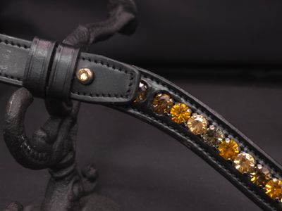 X-Deep U * Channel Set 1 Row (8.5mm PRECIOSA Glass Crystal) * Easy On/Off Crystal Rivet Closure * BLACK or BROWN Italian Leather Browband * Smk Topaz , Lt Colorado, Topaz Crystal