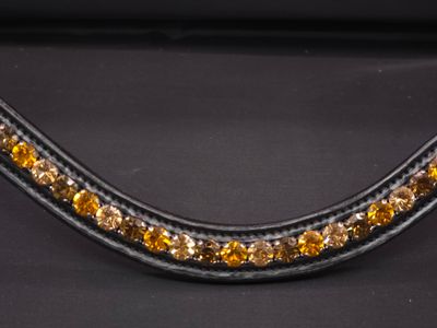 X-Deep U * Channel Set 1 Row (8.5mm PRECIOSA Glass Crystal) * Easy On/Off Crystal Rivet Closure * BLACK or BROWN Italian Leather Browband * Smk Topaz , Lt Colorado, Topaz Crystal