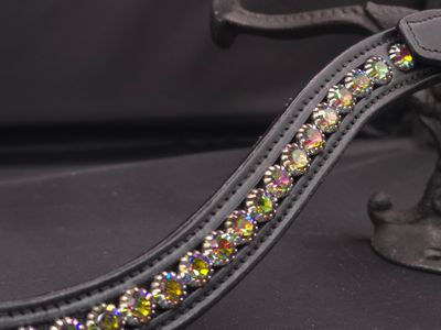 * Black Rainbow - Med U Shape *1 Row (8.5m PRECIOSA Glass Crystal)* Easy On/Off Crystal Rivet Button Closure BLACK Leather Vitrail MediumCrystal